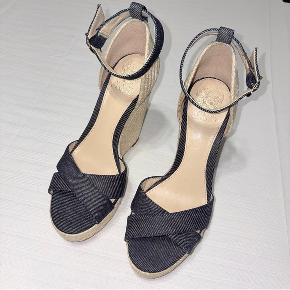 Vince Camuto Denim Espadrille Wedge Ankle Strap Sandals Size 8 - Picture 5 of 11